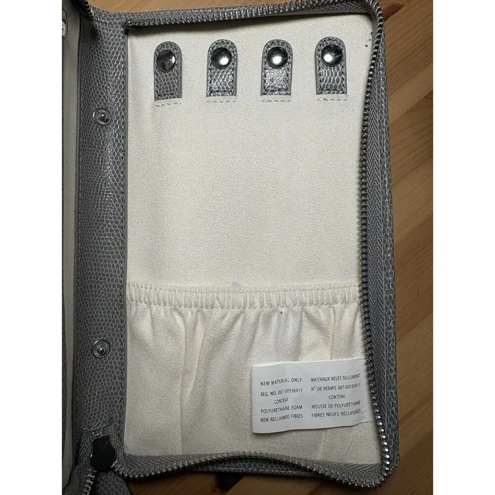 New Gray Faux Leather Lined Zip Travel Jewelry Case Rectangle Monogram KIM 4pc